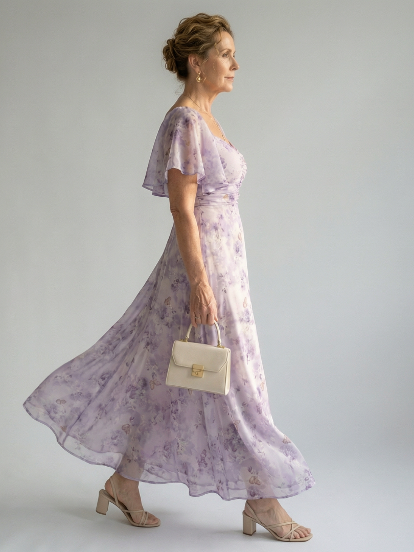 Rocío™ | Vestido midi con mangas onduladas