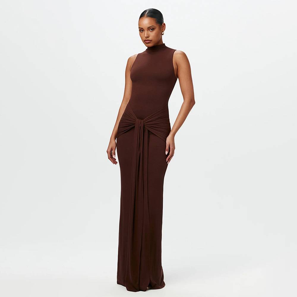 Calista - Vestidos maxi elegantes con nudos, confeccionados en chifón suave