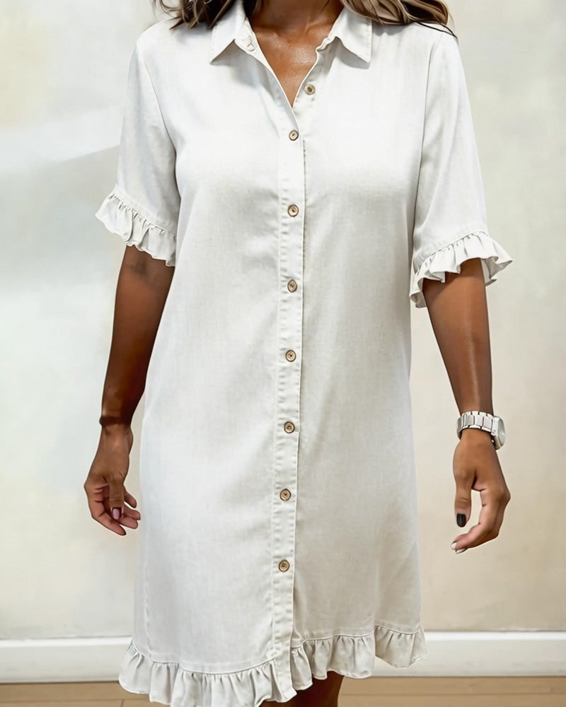 Clarissa® | Vestido de denim cómodo con pliegues favorecedores