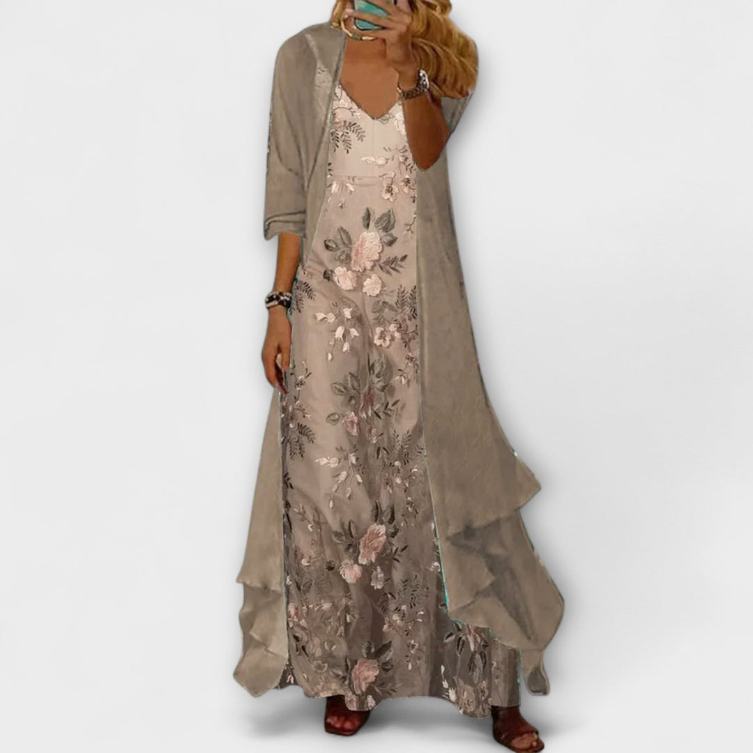 Mara - Vestido maxi con chaqueta (conjunto de dos piezas)