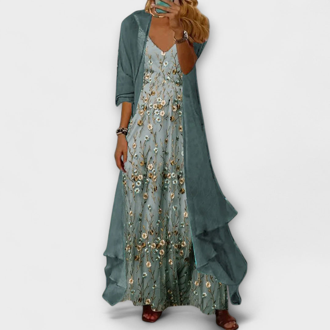 Mara - Vestido maxi con chaqueta (conjunto de dos piezas)