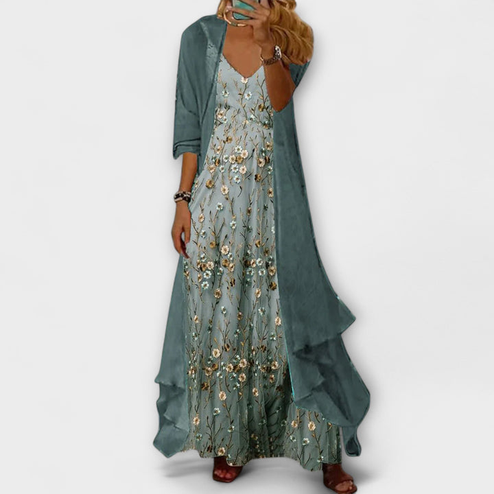 Mara - Vestido maxi con chaqueta (conjunto de dos piezas)