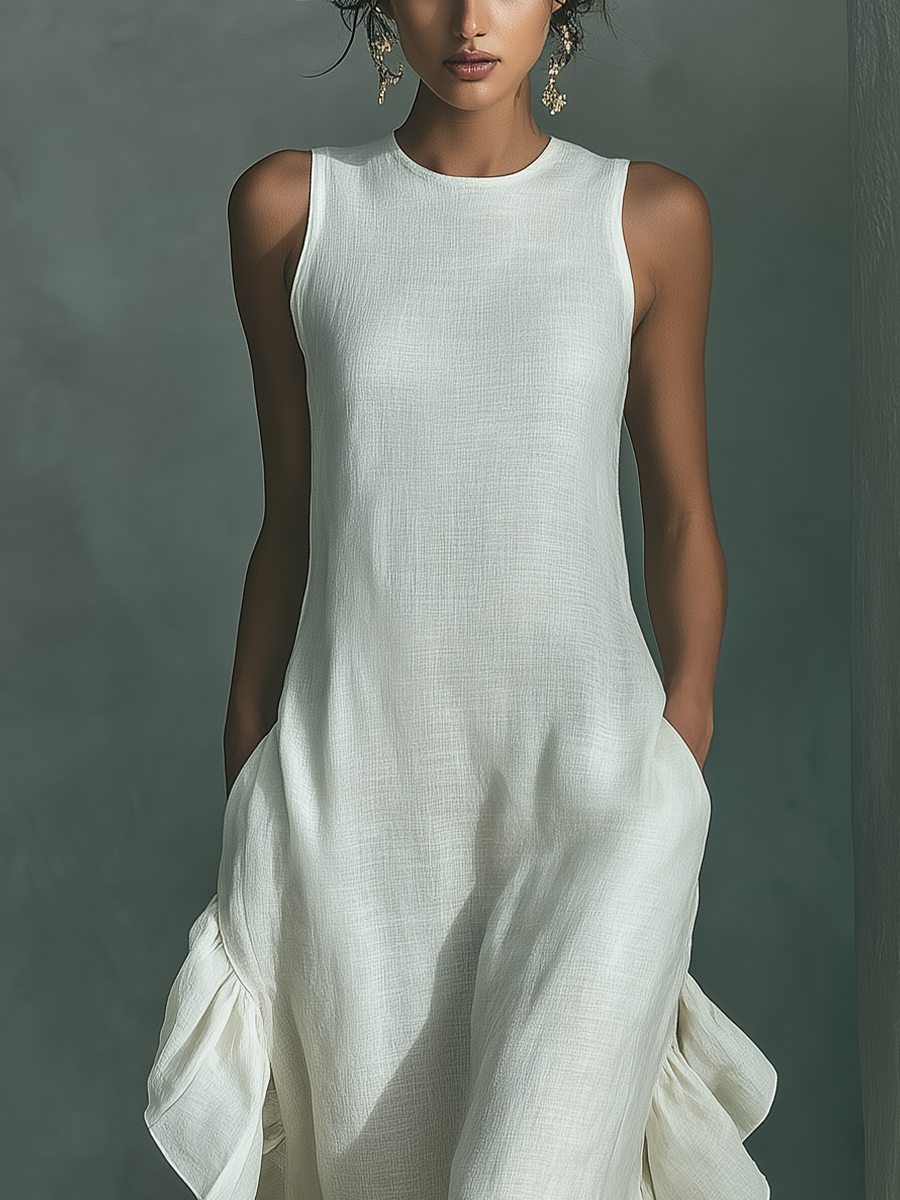 Sophie - Vestido maxi de lino color marfil sin mangas