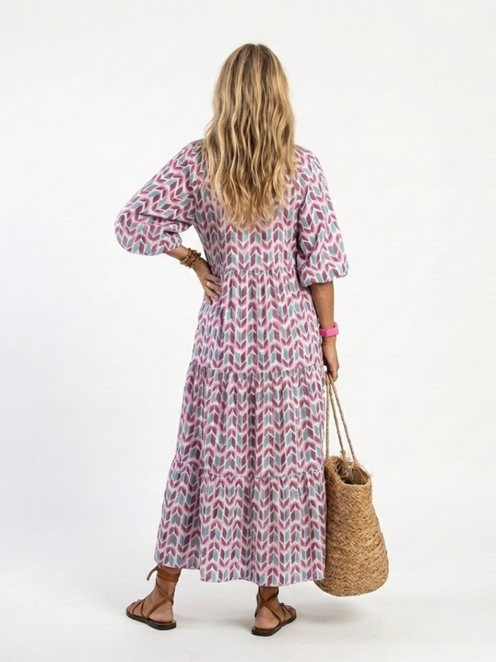 Mireya | Vestido Midi de Manga Larga con Diseño Geométrico