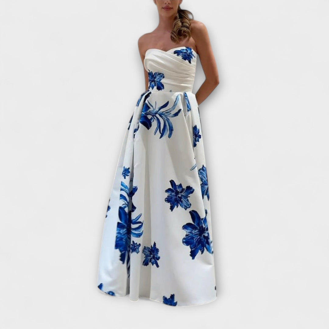 Rosalie - Vestido maxi floral chic con hombros al descubierto