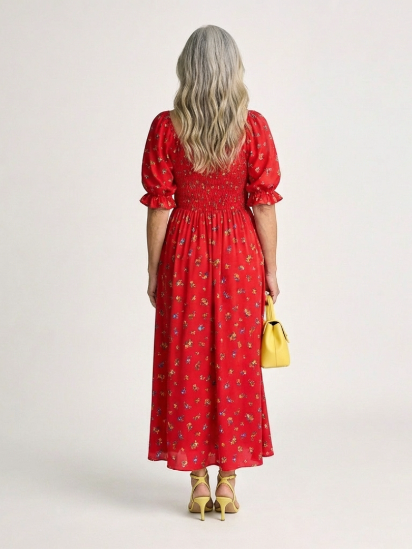 Delphine | Vestido Midi Floral con Escote Cuadrado
