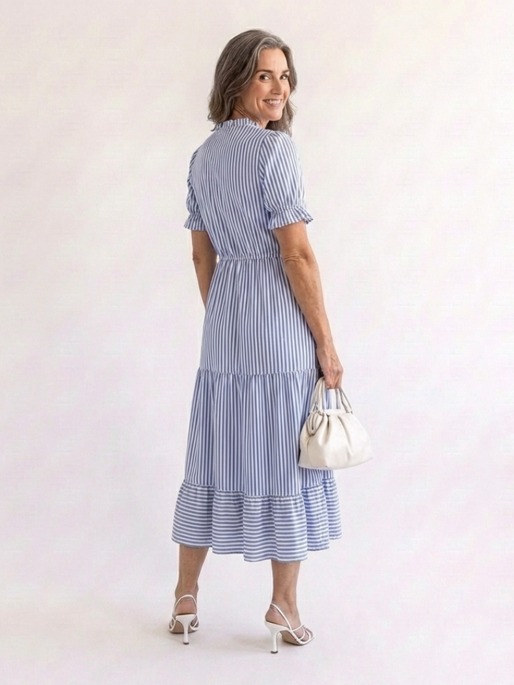 Dakota | Vestido midi a rayas con volantes y manga corta