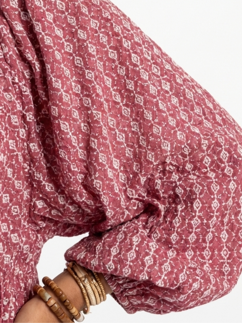 Arlette | Vestido Midi de Mangas Largas con Estampado Geométrico