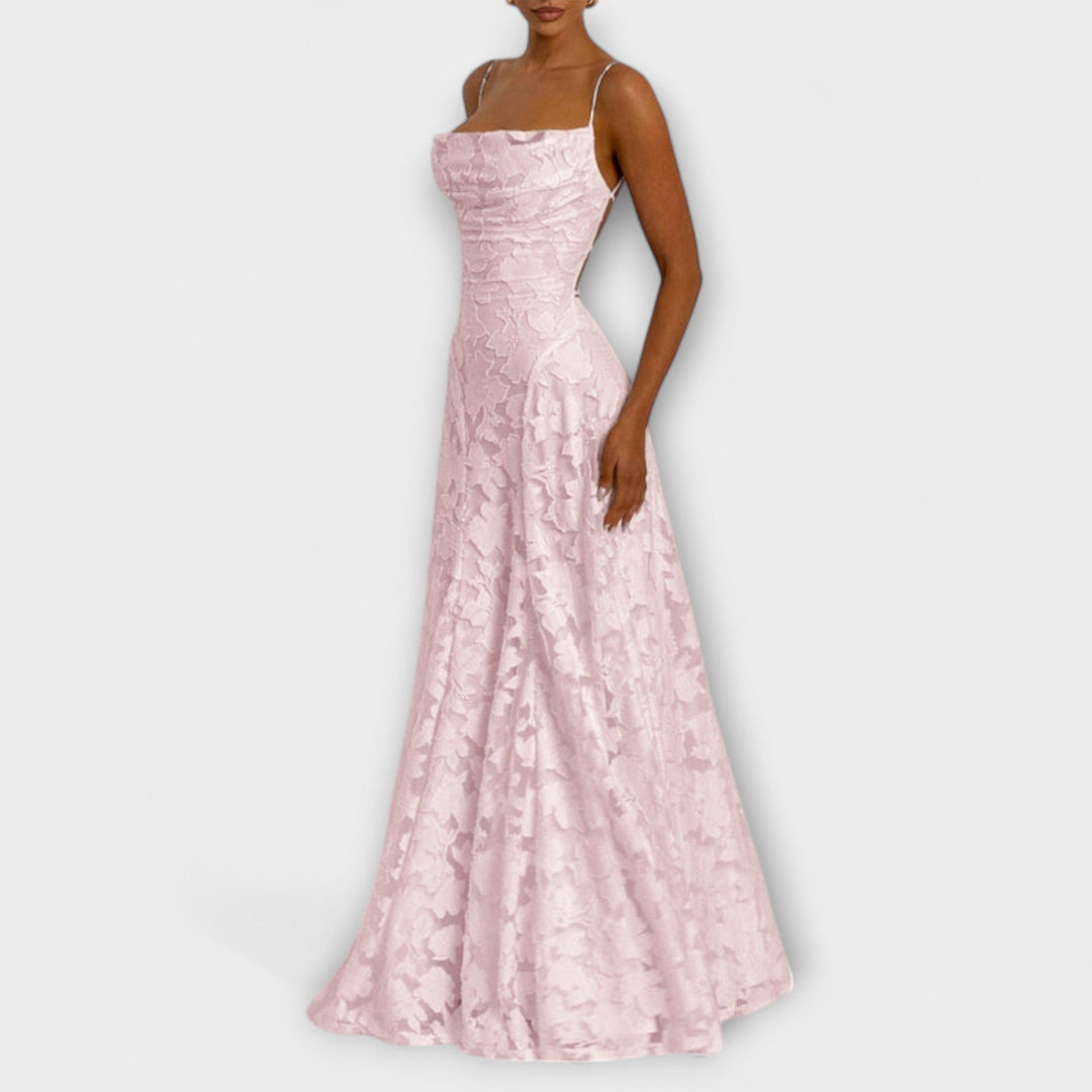 Emberly - vestido maxi elegante de tejido jacquard