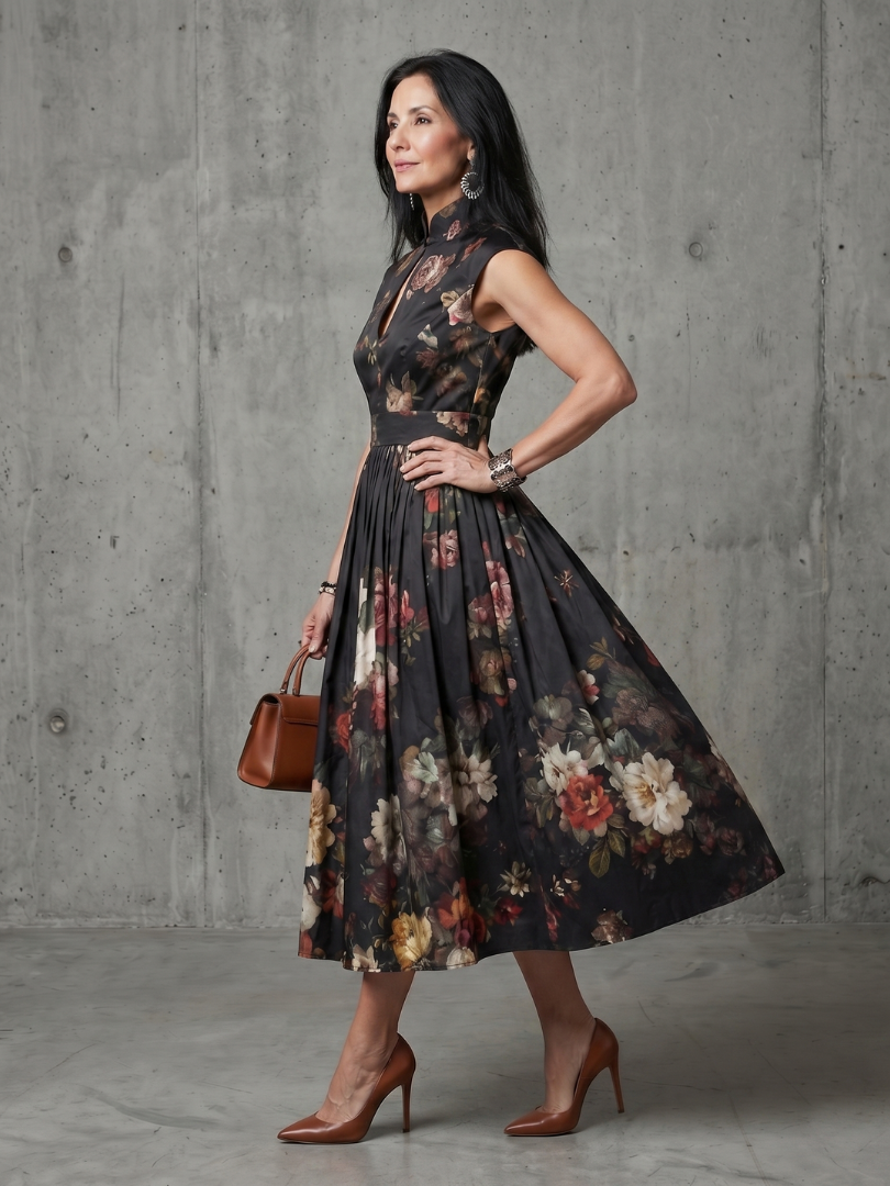 Pilar™ | Vestido midi plisado floral