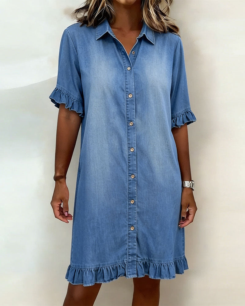 Clarissa® | Vestido de denim cómodo con pliegues favorecedores