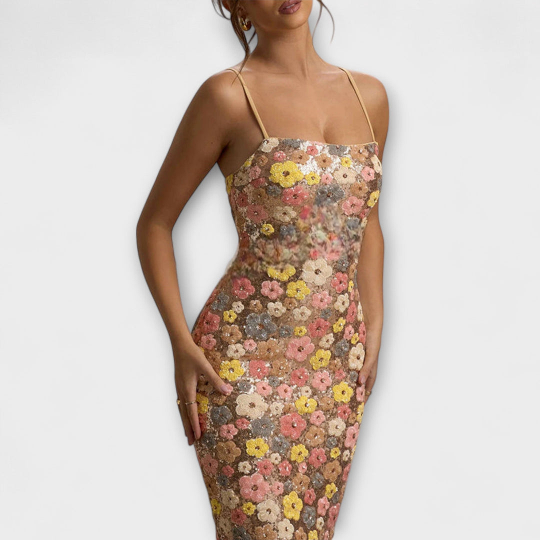 Oakley - Vestido maxi con flores y lentejuelas en estilo ochentero