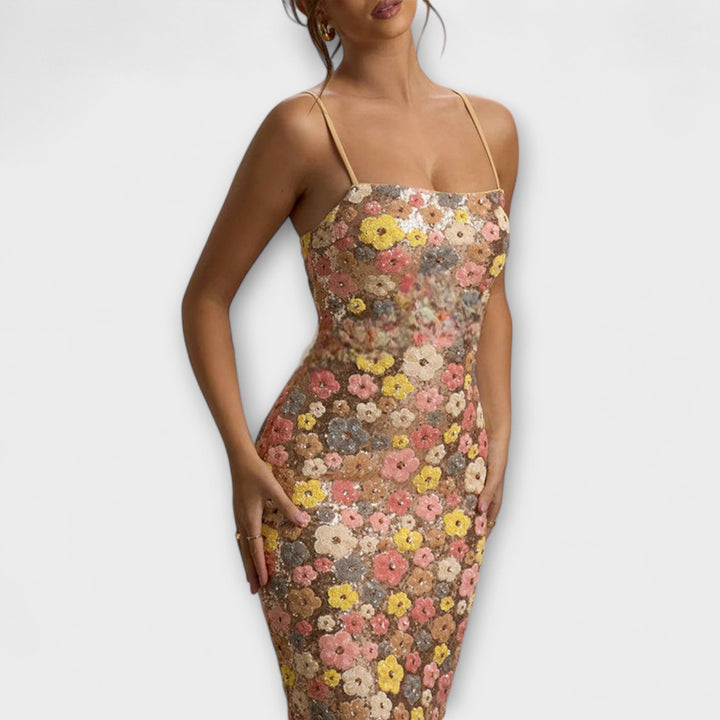 Oakley - Vestido maxi con flores y lentejuelas en estilo ochentero