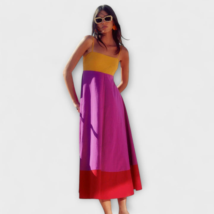 Vestidos con tirantes en estilo color block