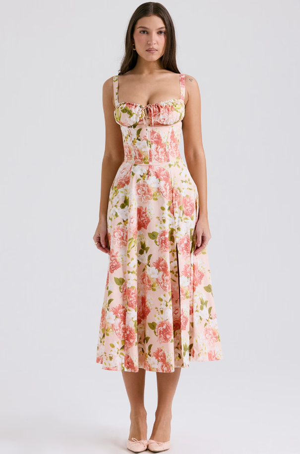 AURORA - VESTIDO MIDI CON CORSÉ Y CORDONES