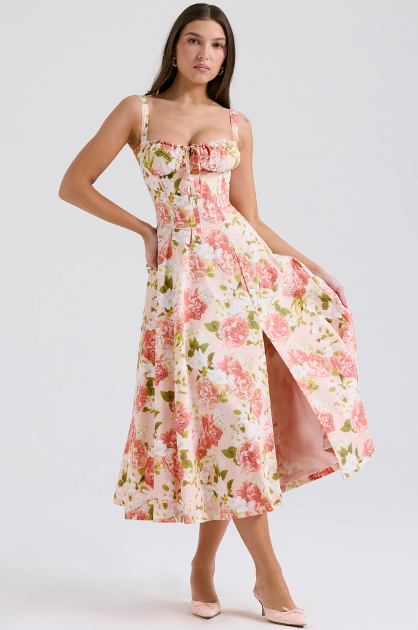 AURORA - VESTIDO MIDI CON CORSÉ Y CORDONES