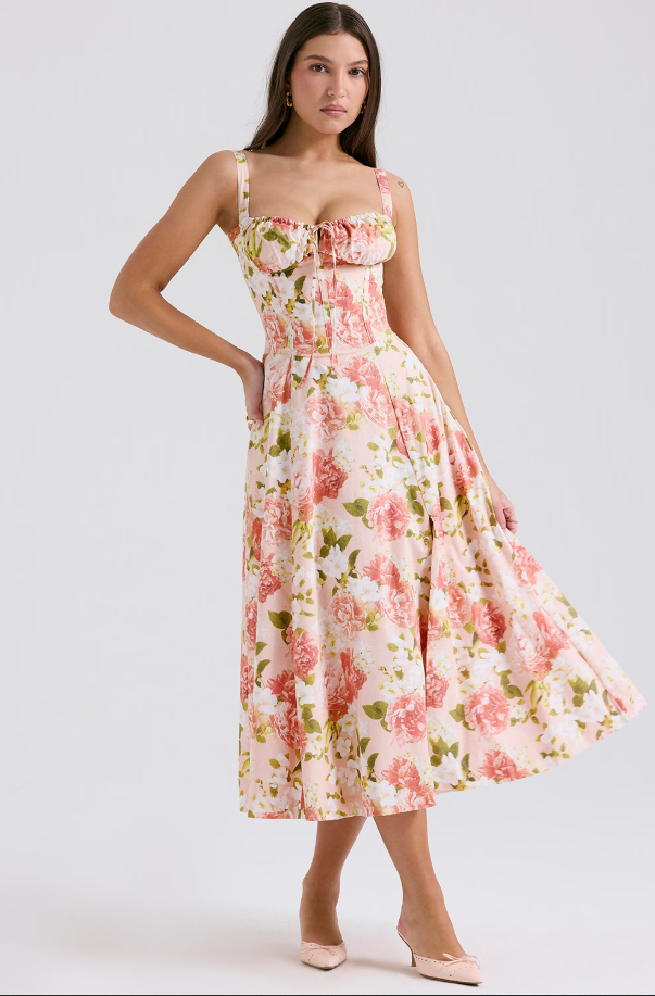 AURORA - VESTIDO MIDI CON CORSÉ Y CORDONES