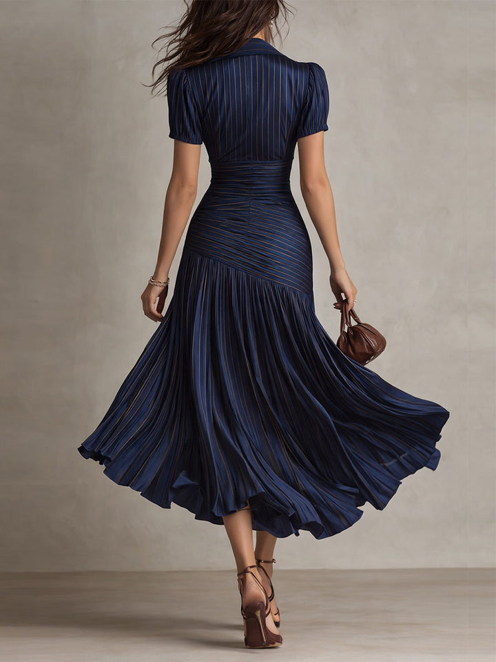 Adriana - Vestido Midi de Satén con Rayas Retro