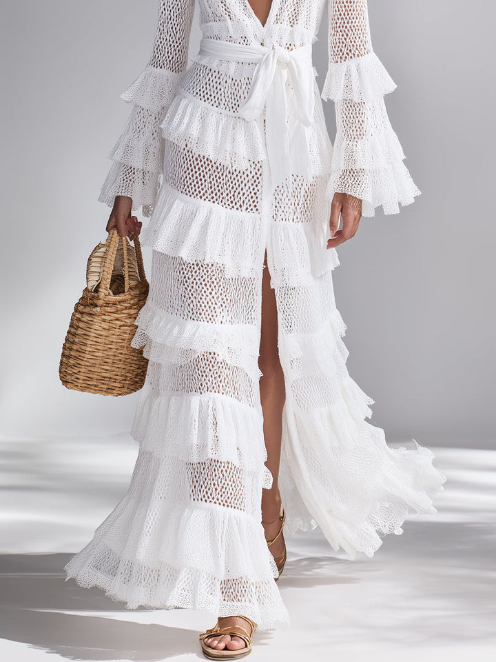Freya - Cárdigan de Ganchillo Blanco Brillante para Mujer