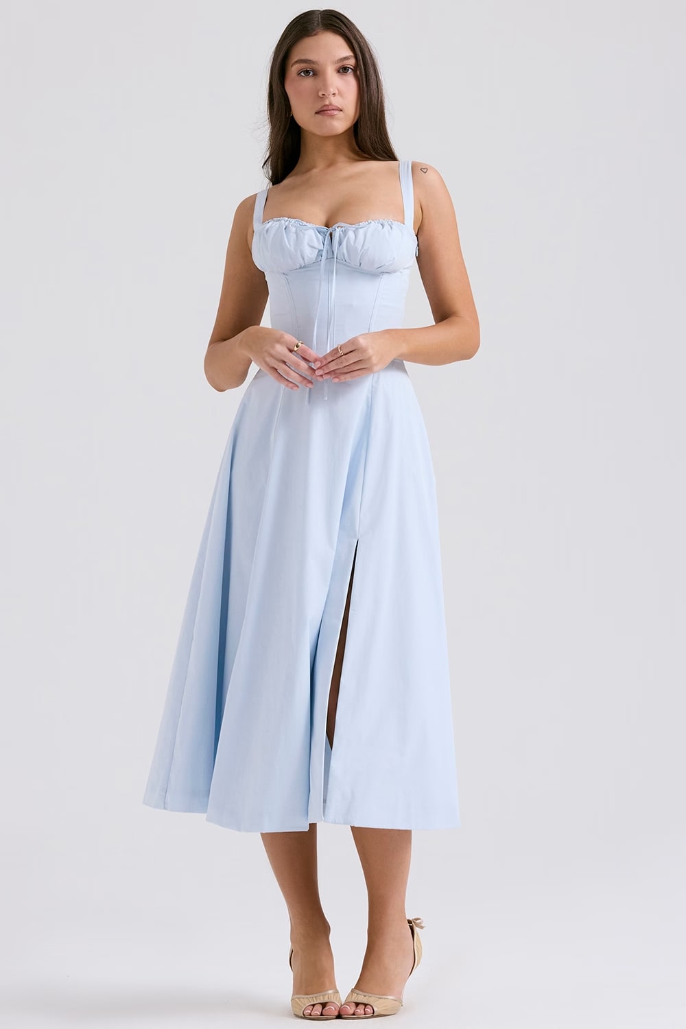 AURORA - VESTIDO MIDI CON CORSÉ Y CORDONES