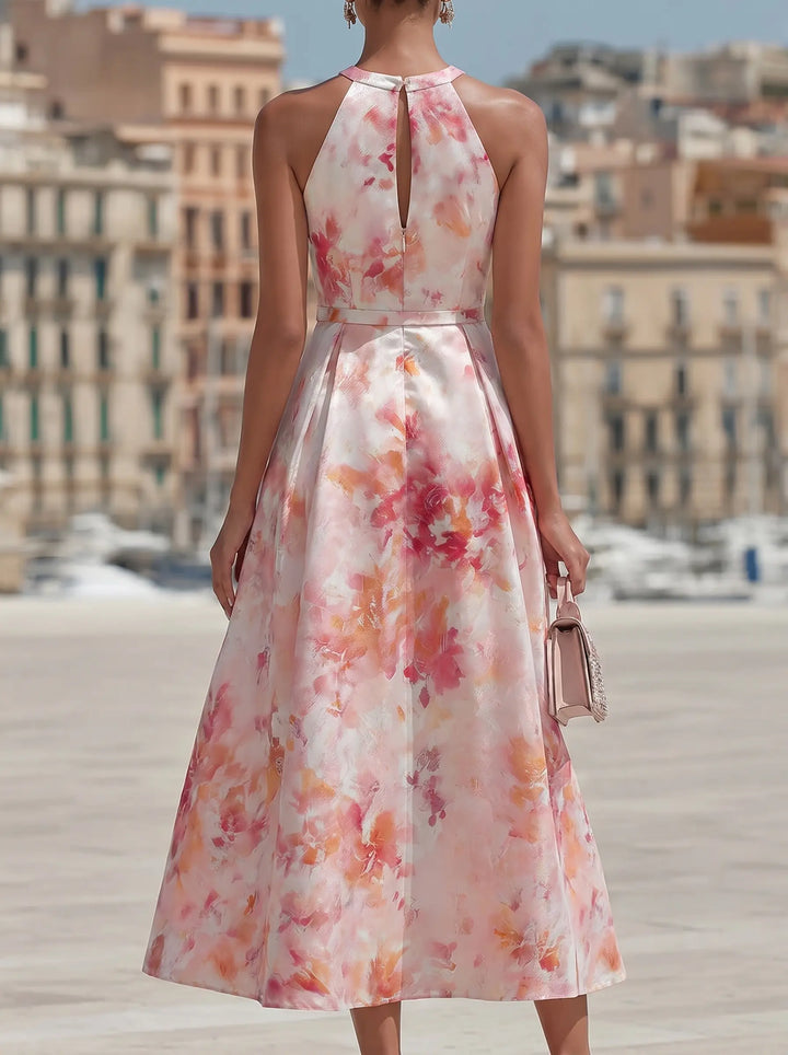 Violetta - Vestido midi halter con estampado floral de acuarela