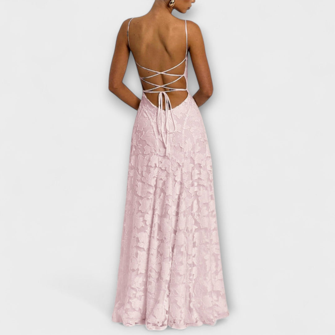 Emberly - vestido maxi elegante de tejido jacquard