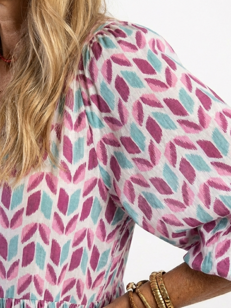 Mireya | Vestido Midi de Manga Larga con Diseño Geométrico