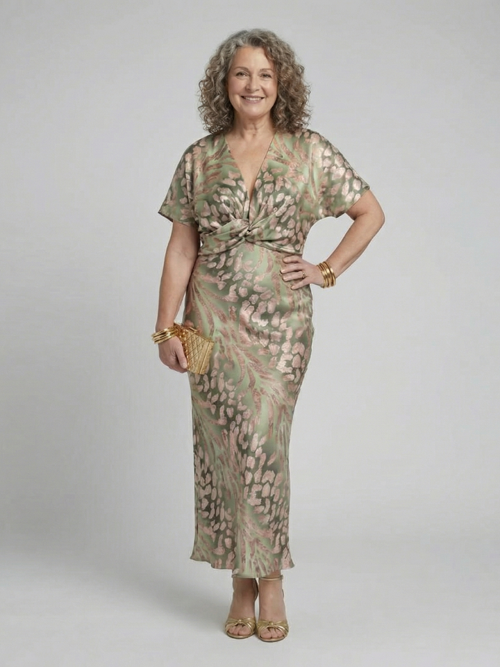 Coralie | Vestido Midi Envolvente con Cuello en V y Cintura Ajustable