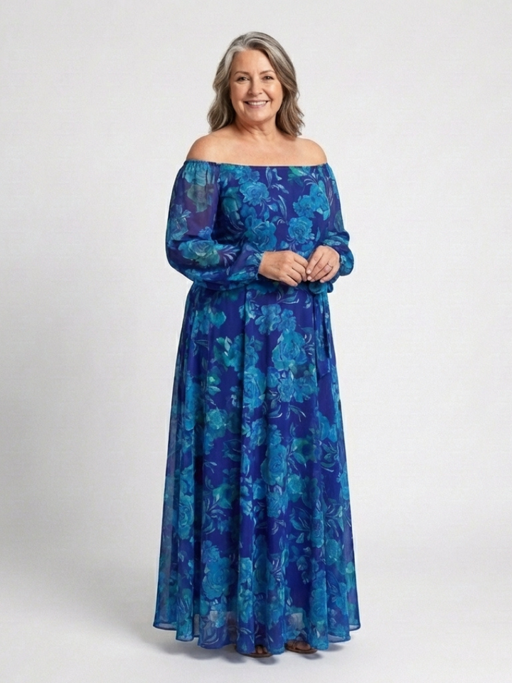 Aspen | Vestido maxi floral de hombros descubiertos