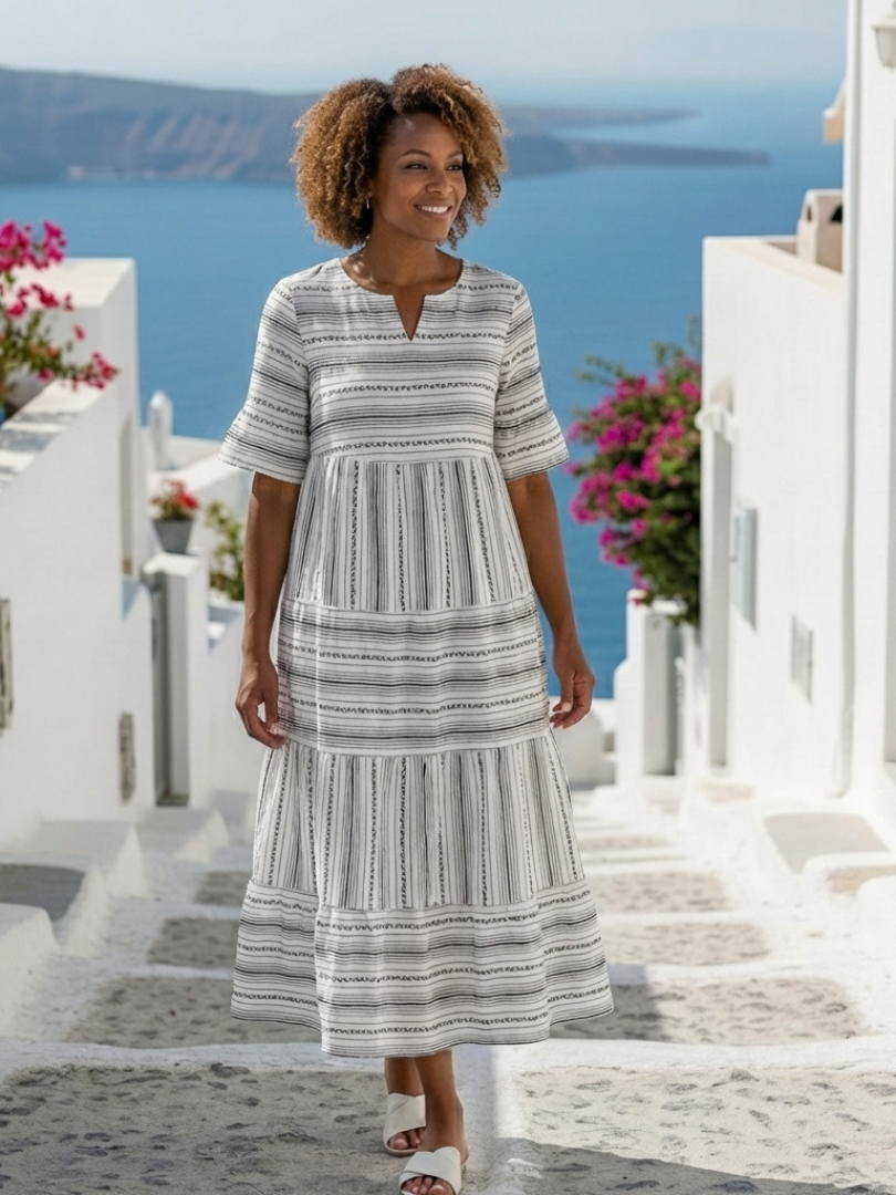 Parisa | Vestido Midi de Rayas con Manga Corta