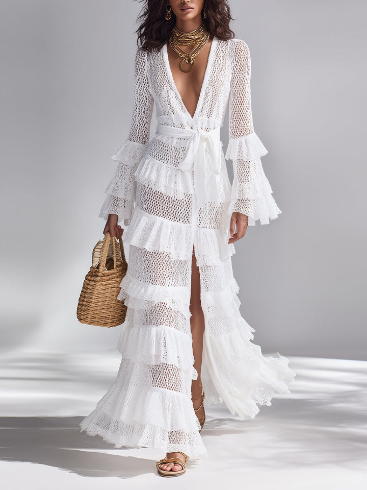 Freya - Cárdigan de Ganchillo Blanco Brillante para Mujer