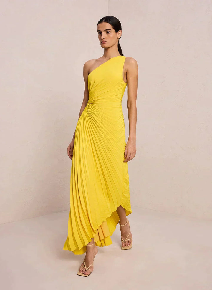Sylviana - Vestido midi plisado de un solo hombro