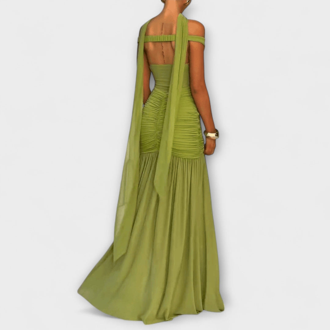 Nicole - Vestido maxi con escote en V verde oliva