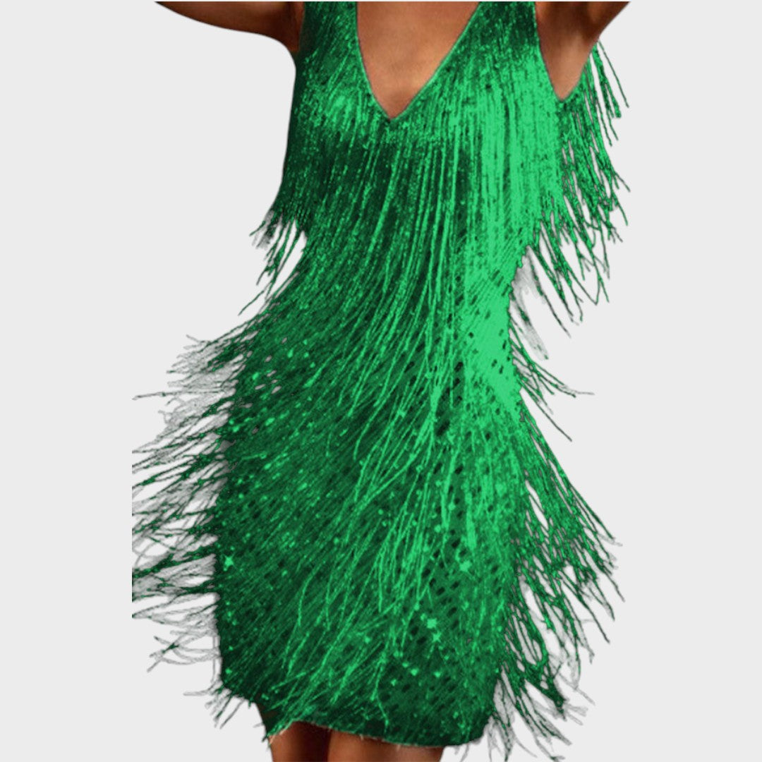 Tasa - Vestido mini brillante con flecos