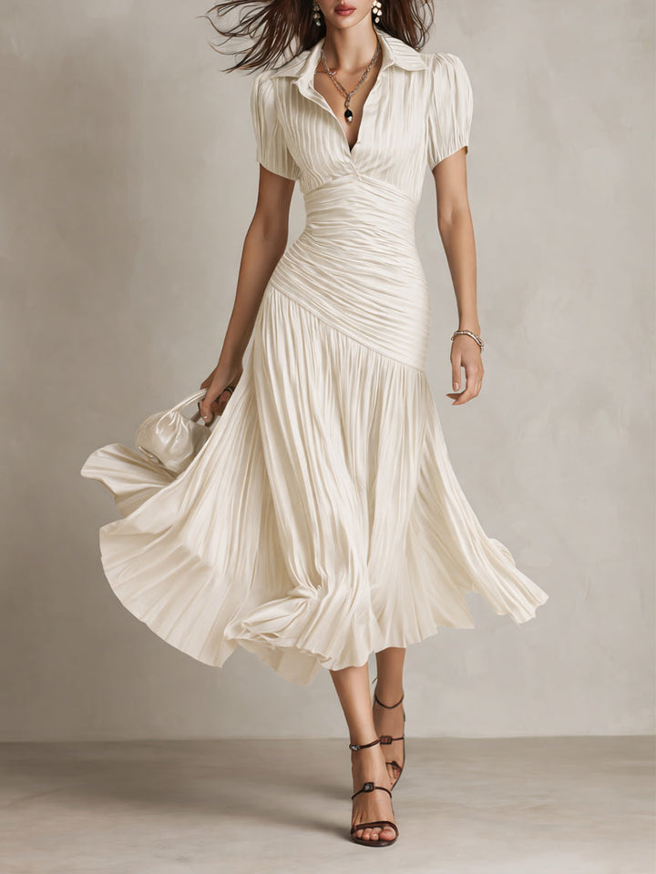Adriana - Vestido Midi de Satén con Rayas Retro
