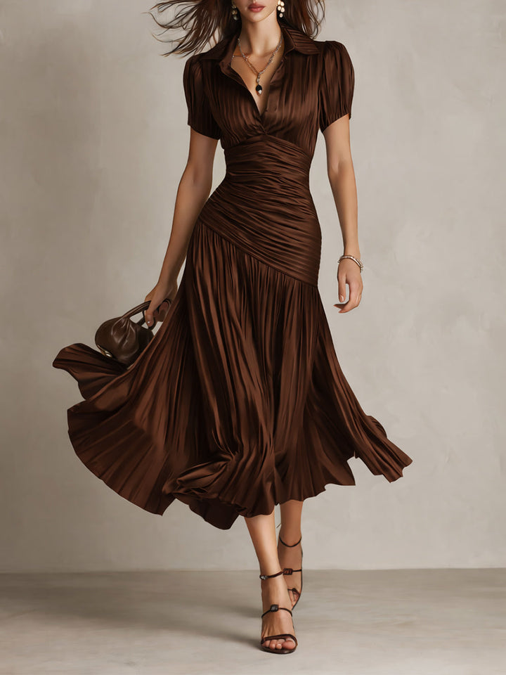 Adriana - Vestido Midi de Satén con Rayas Retro