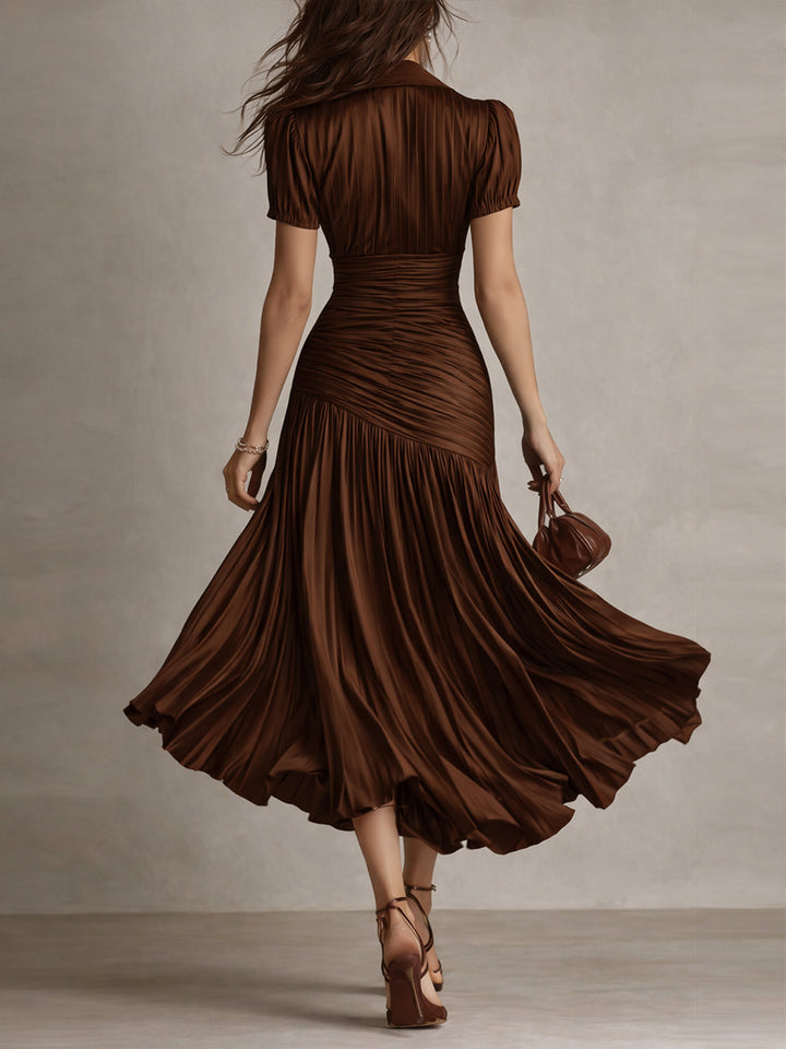 Adriana - Vestido Midi de Satén con Rayas Retro