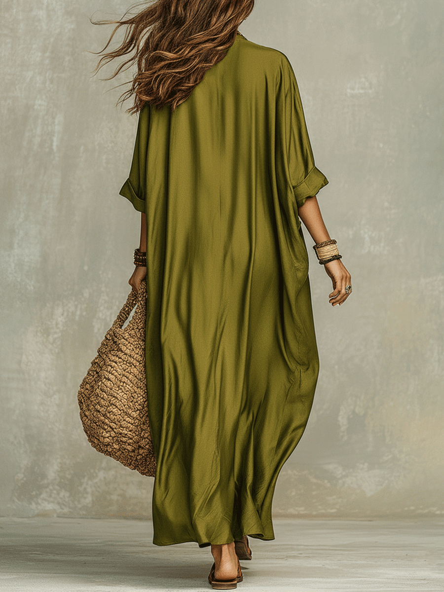 Vestido maxi bohemio verde oliva holgado