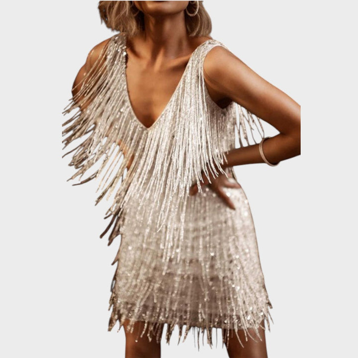Tasa - Vestido mini brillante con flecos