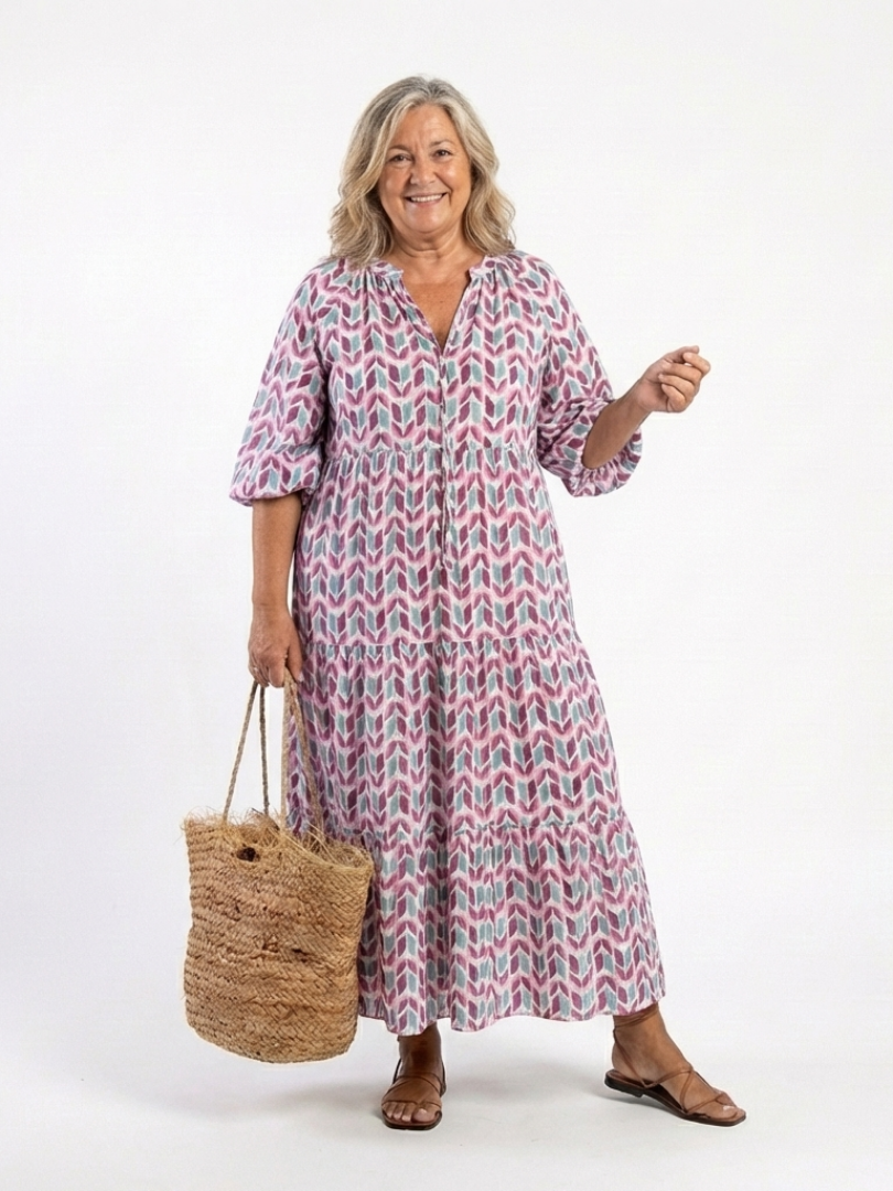 Mireya | Vestido Midi de Manga Larga con Diseño Geométrico