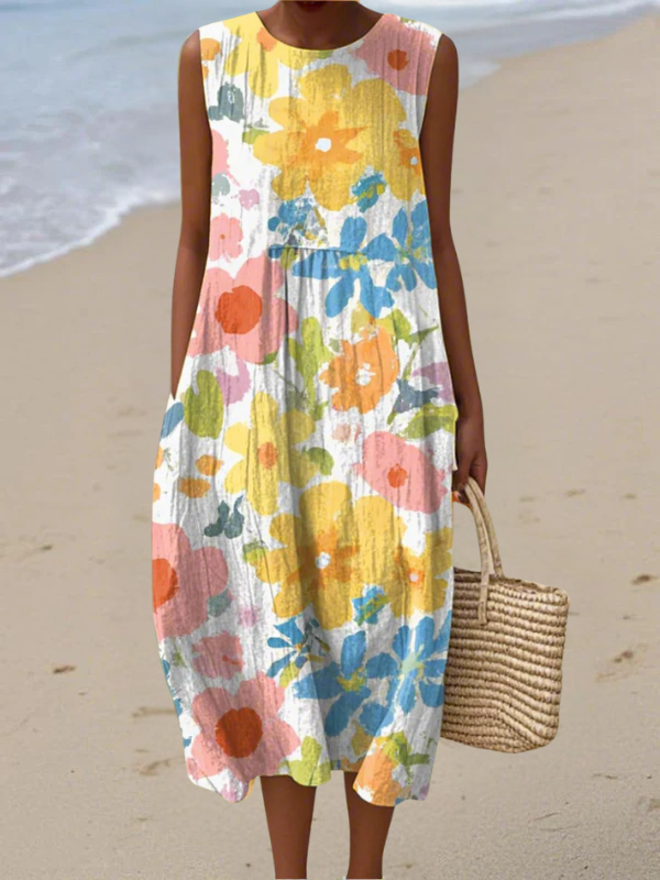 Ella | Vestido Midi con Estampado Floral en Tonos Pastel