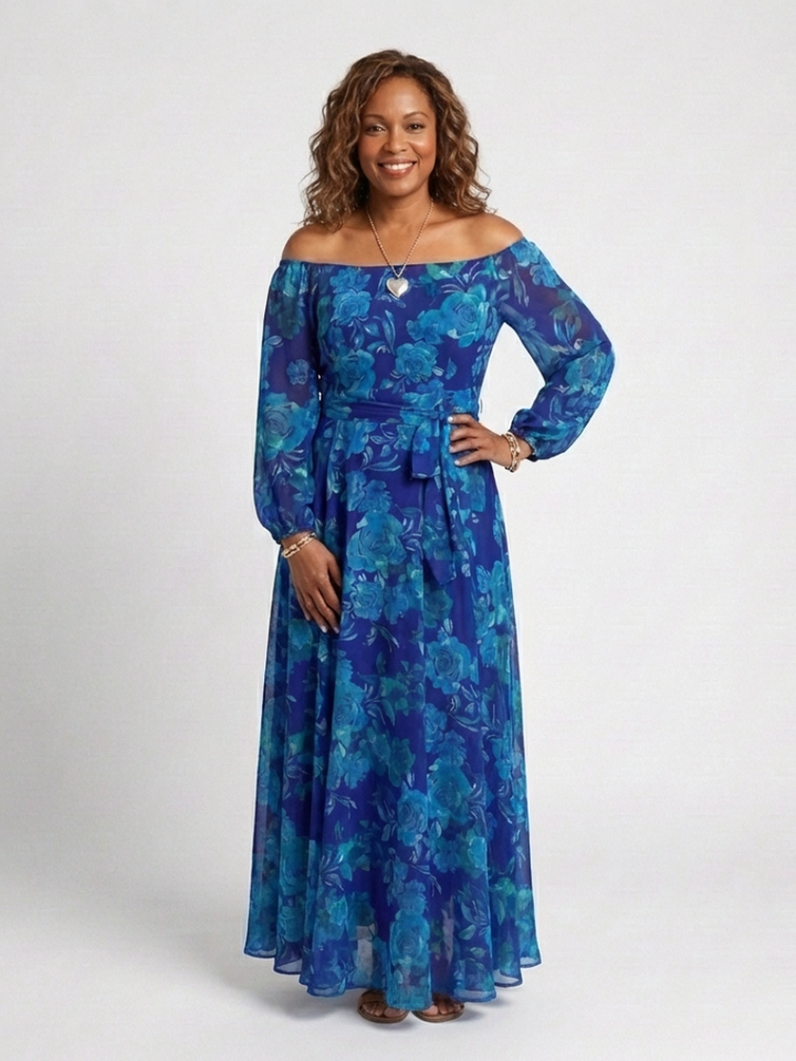 Aspen | Vestido maxi floral de hombros descubiertos