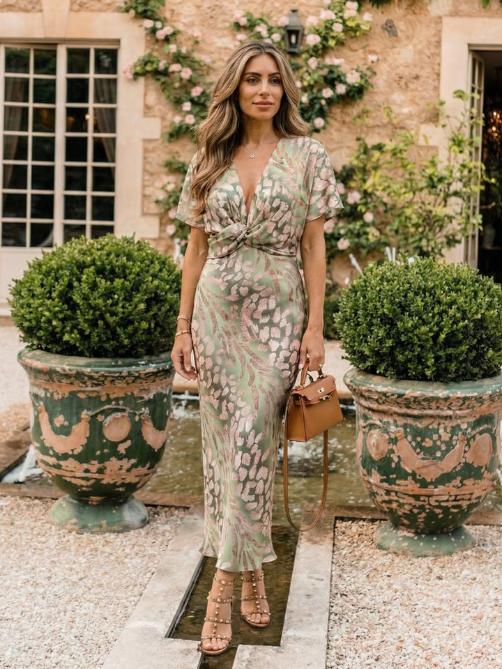 Coralie | Vestido Midi Envolvente con Cuello en V y Cintura Ajustable