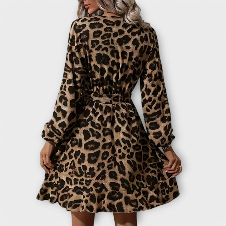 Vestidos elegantes con estampado de leopardo, con escote en V y cordones ajustables
