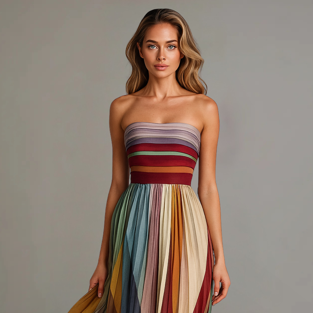 Judith | Vestido Maxi de Verano Sin Mangas Colorido con Pliegues para Mujer