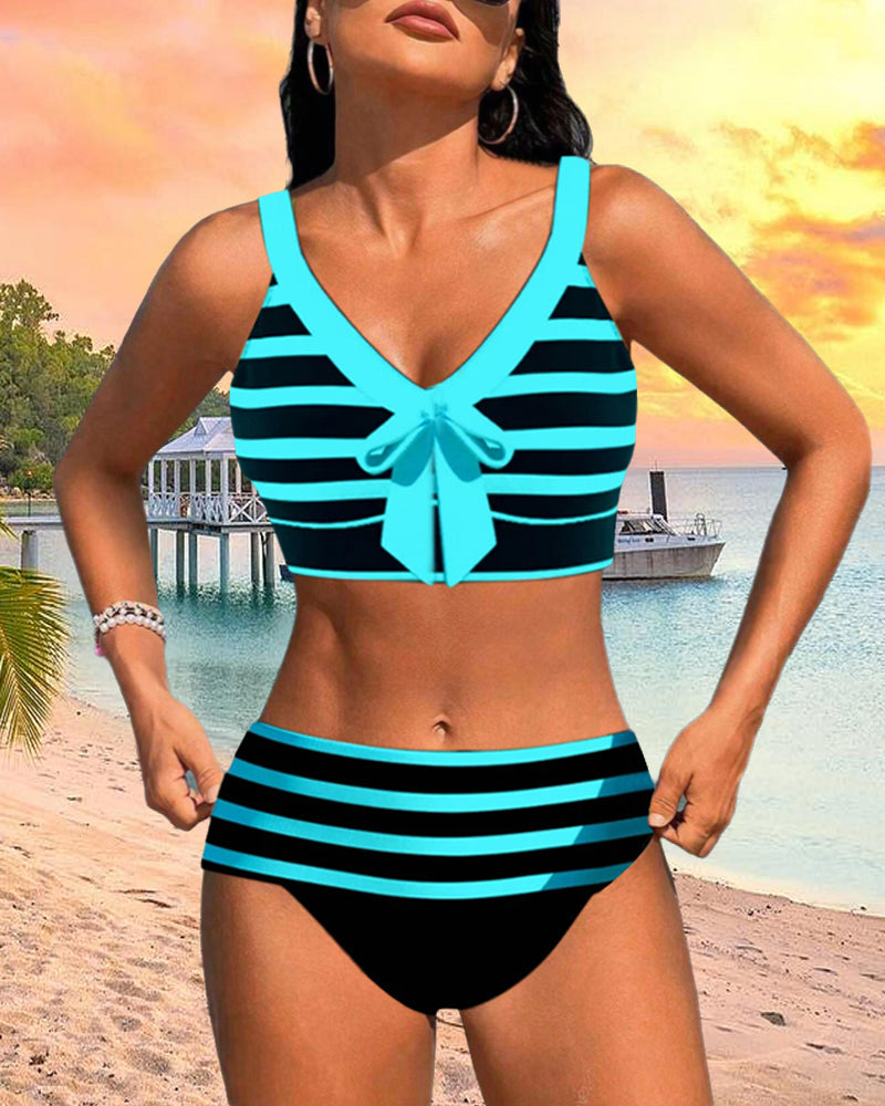 Laluna® | Bikini de Rayas de Cintura Alta