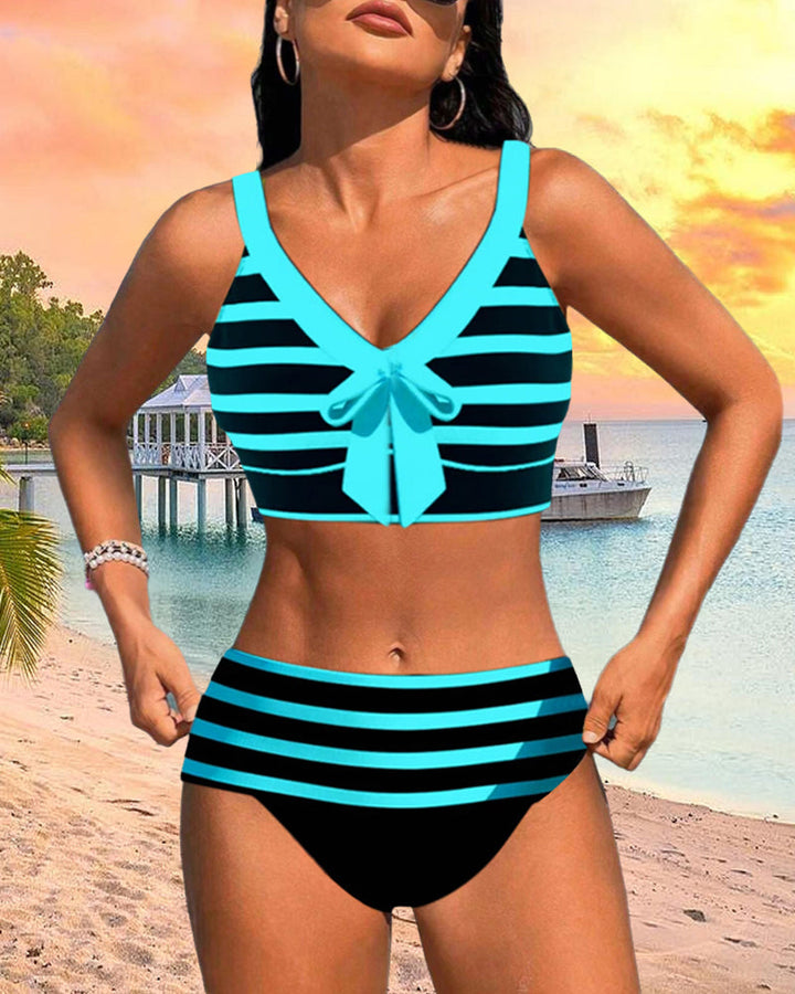 Laluna® | Bikini de Rayas de Cintura Alta