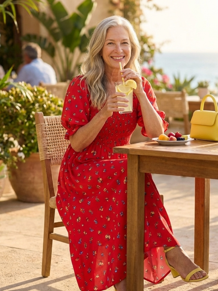 Delphine | Vestido Midi Floral con Escote Cuadrado