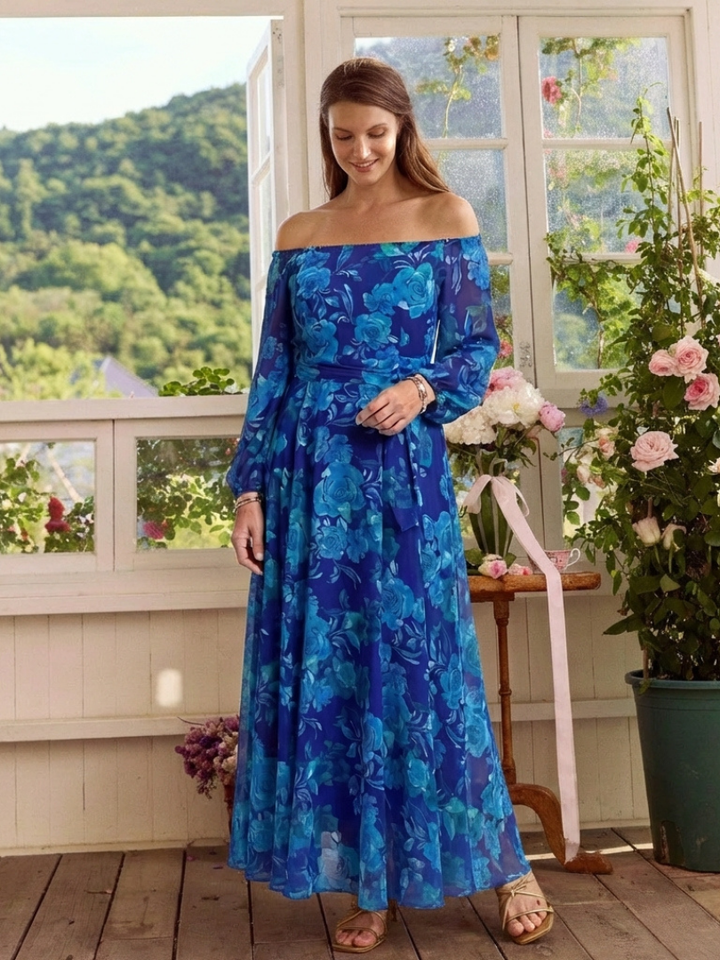 Aspen | Vestido maxi floral de hombros descubiertos