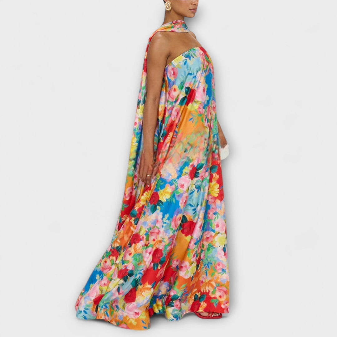 Harlow - Vestido maxi con estampado floral y hombros descubiertos